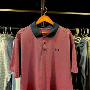 Under Armour, short sleeve polo XXL pink and Navy stripes